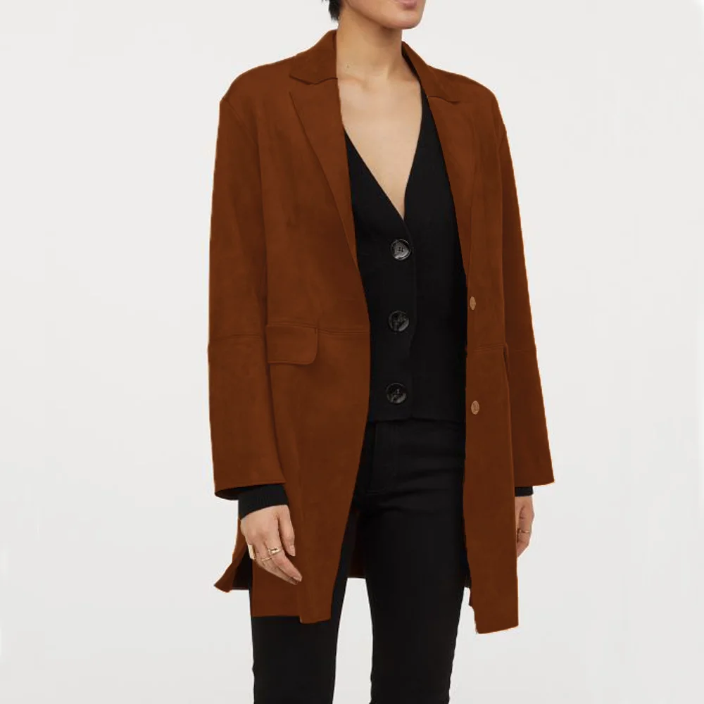 Women\'s Blazer Suede Single Breasted Elegant Casual Tailor Made to Order Top for Women Blazers 2024 Woman Outerwears Coat