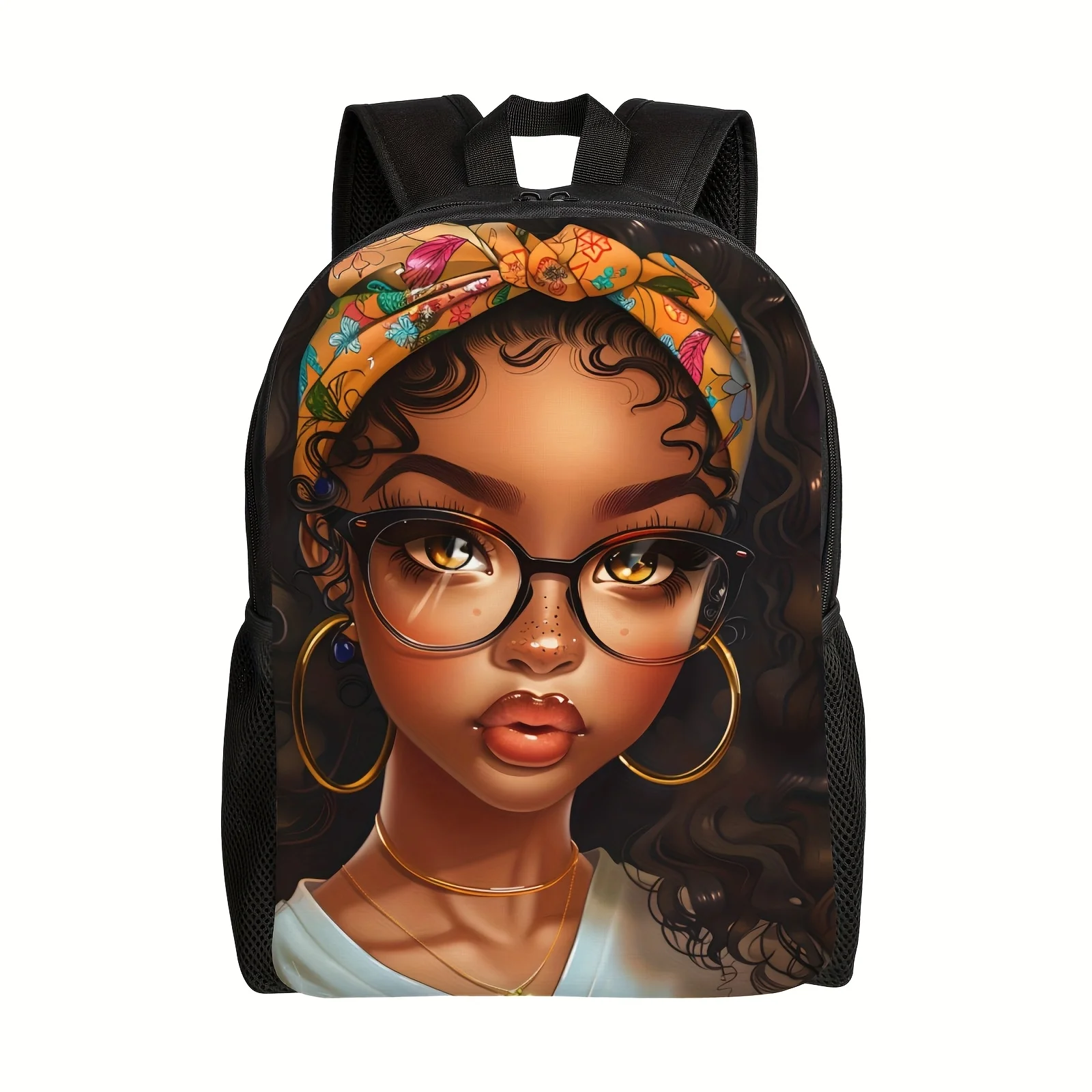 

African American Girl Men'S Backpack, Fashionable Casual Printed Backpack, Adjustable Shoulder Straps, Suitable for Daily Travel