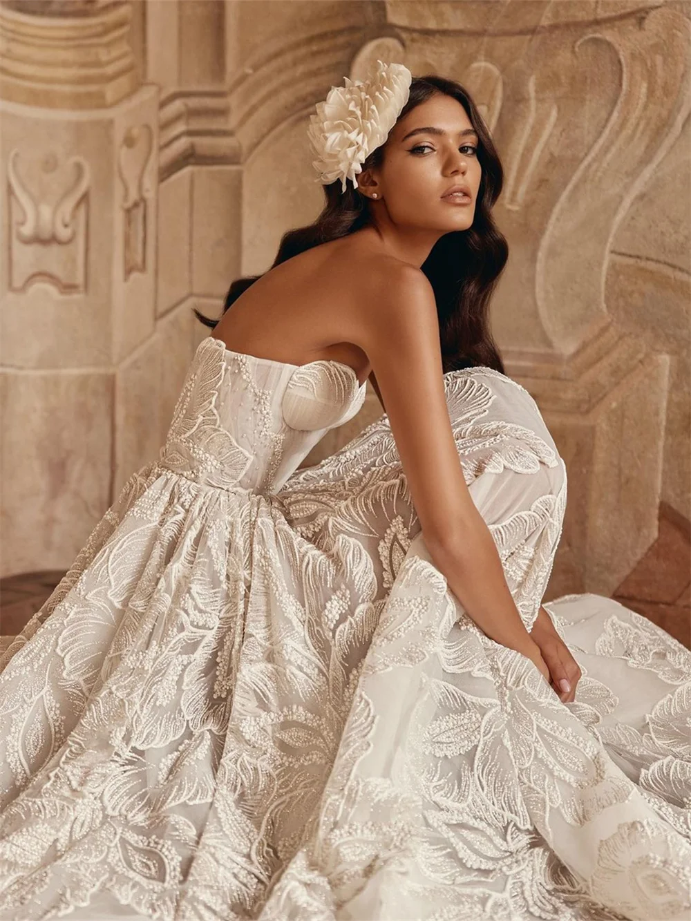 Affascinante abito da sposa con scollo a cuore 2024 abito da sposa in Tulle semplice abito classico con applicazioni a pavimento Vestidos De Novia