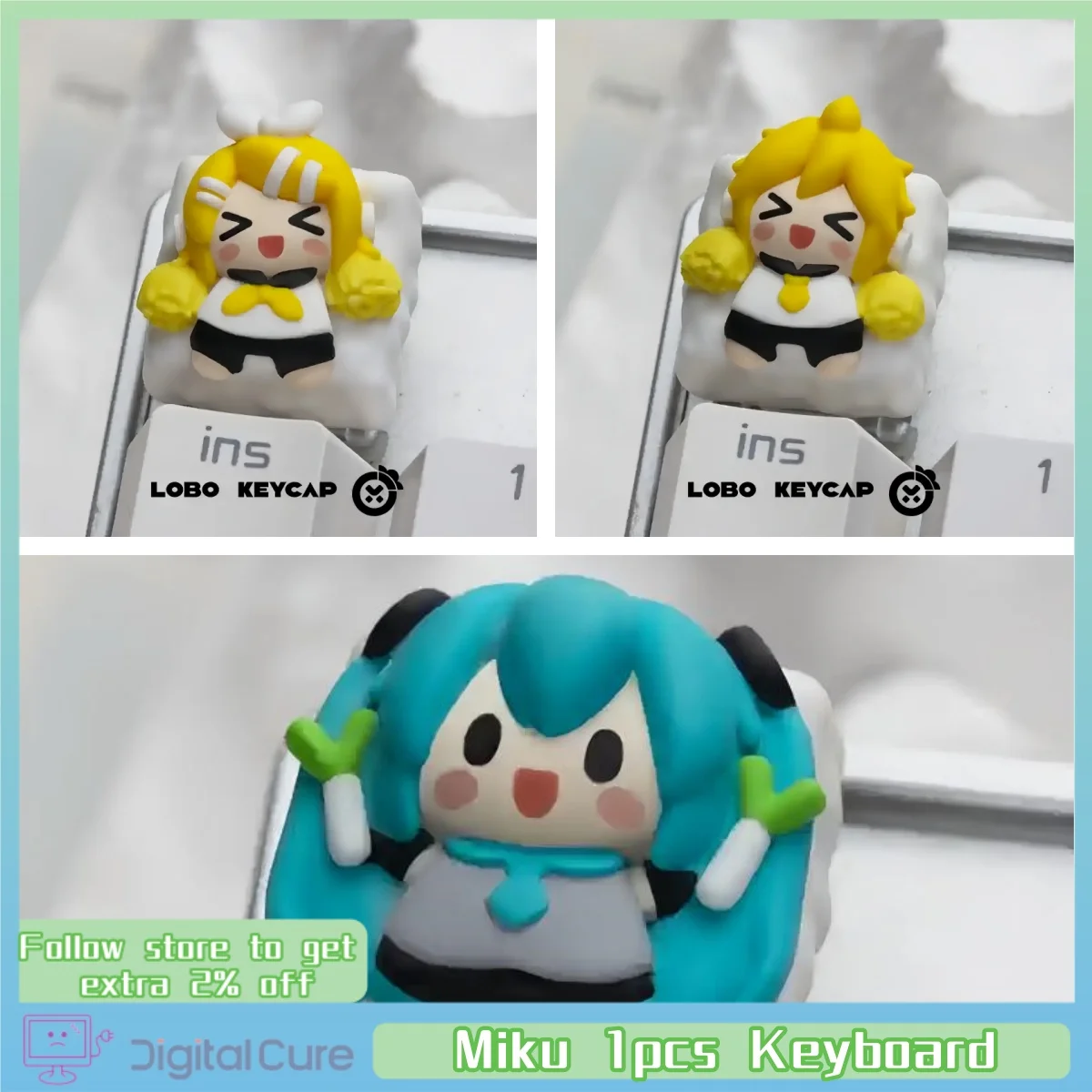 Vocaloid Miku Animation Theme Keycap 1 Pcs Q Version Personalized Customized Resin Art Mechanical Keyboard Key Cap Gift