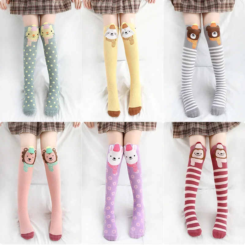 Fashionable Cartoon Animals Kids Girls Tights Over Knee High Cotton Long Socks 3-12Y