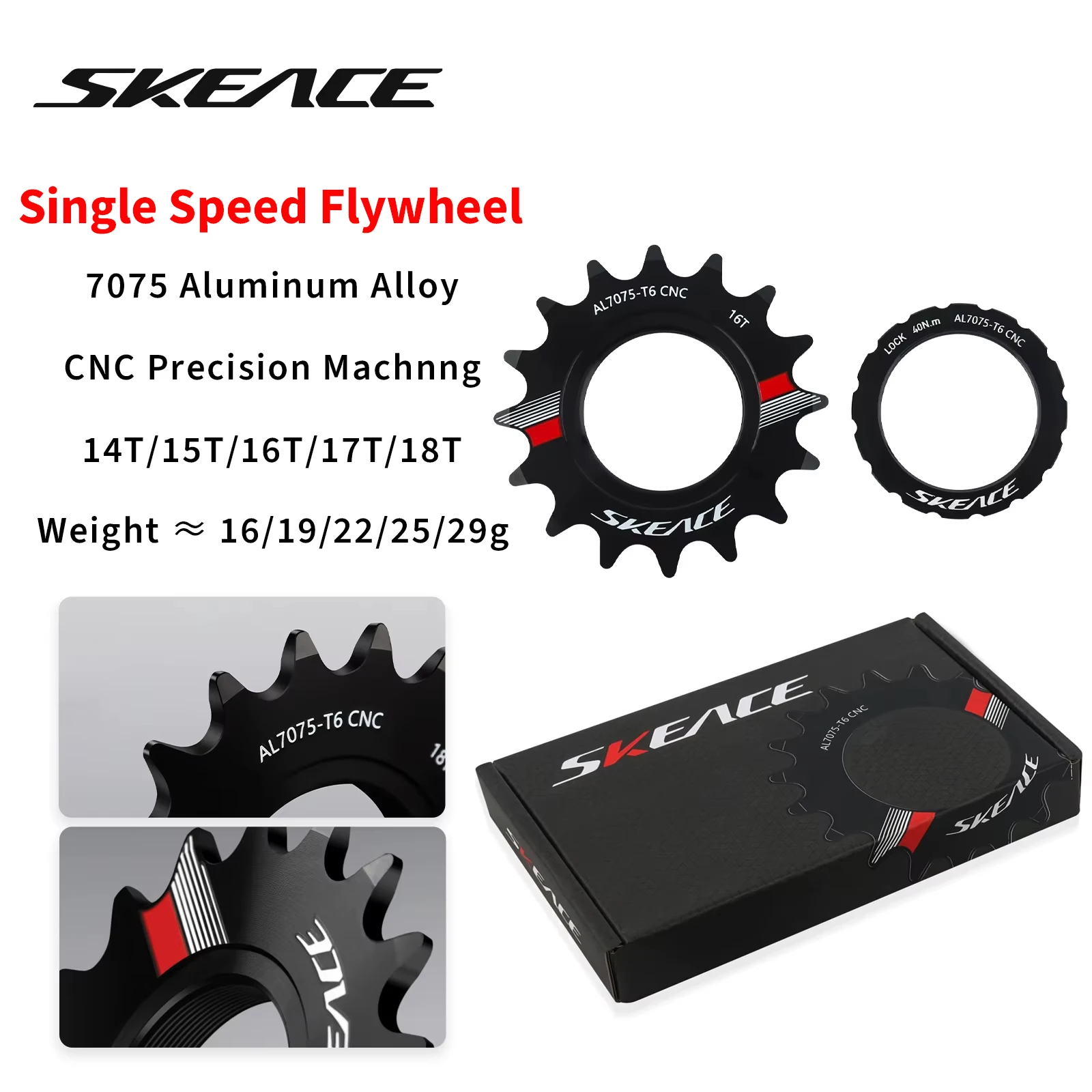 SKEACE Fixed Gear Bicycle 13T 14T 15T 16T 17T 18T  Cycling Cog Fixie Track BIKE Single Speed Flywheel 7075 Aluminum Alloy