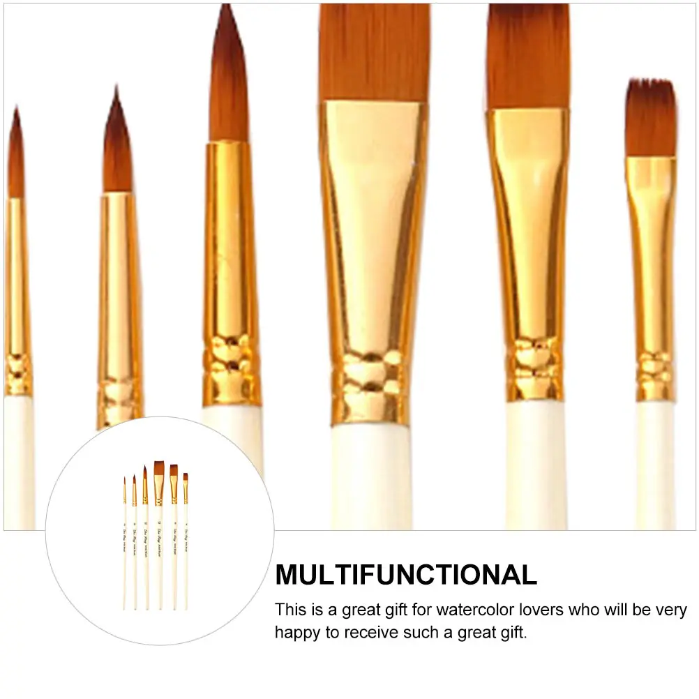 

6 Pcs Paint Brushes Wood Handle Copper Tube Nylon Bristles Drawing Oil Watercolor Artist Brush Set Gift for Painting