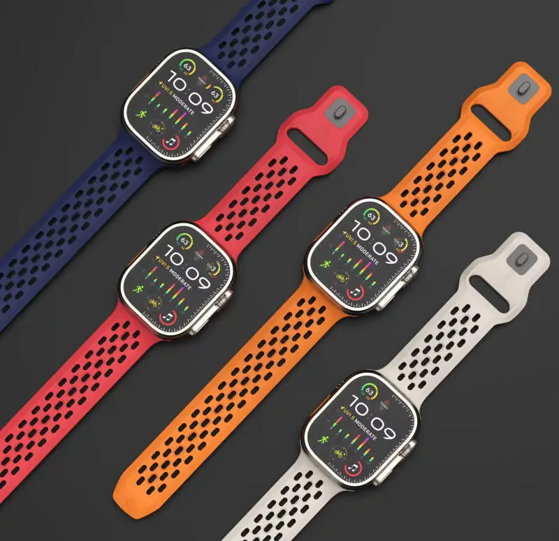 Silicone Strap For Apple Watch Band Series 9 10 42mm 46mm 9 8 SE 44mm 45mm 41 38mm 40mm Breathable Bracelet Iwatch Ultra 2 49mm