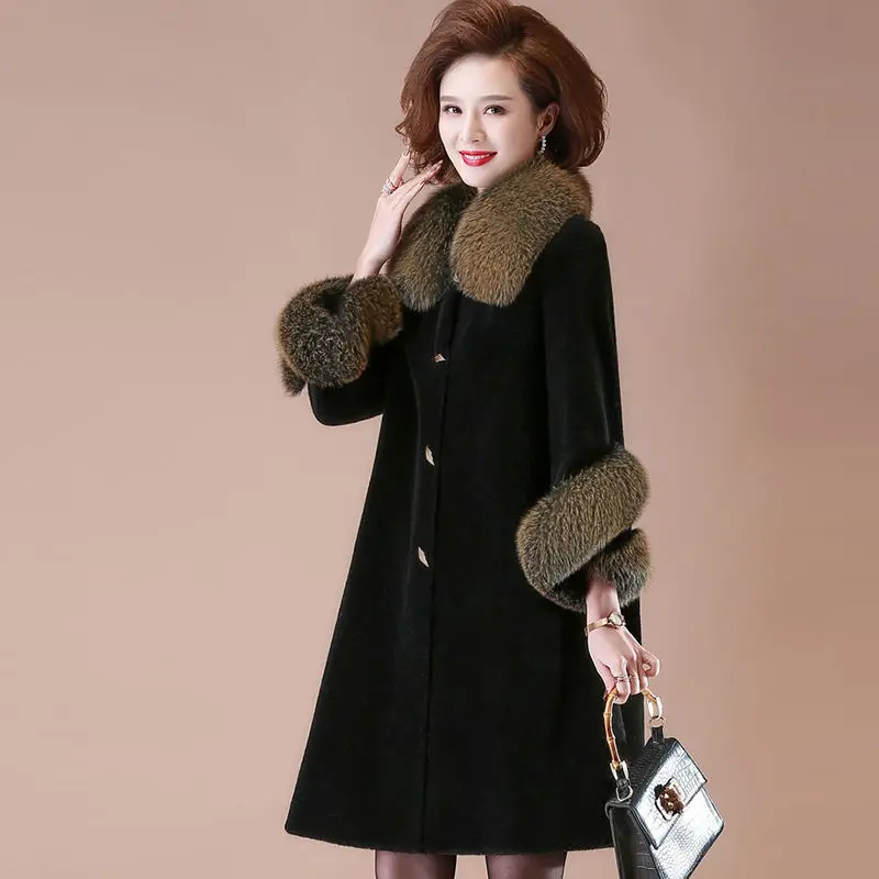 Mother Winter Coat Noble High End Faux Fur Jacket Winter Women Thicken Warm Overcoat Long Elegant For Fur Collor Parkas Outwear