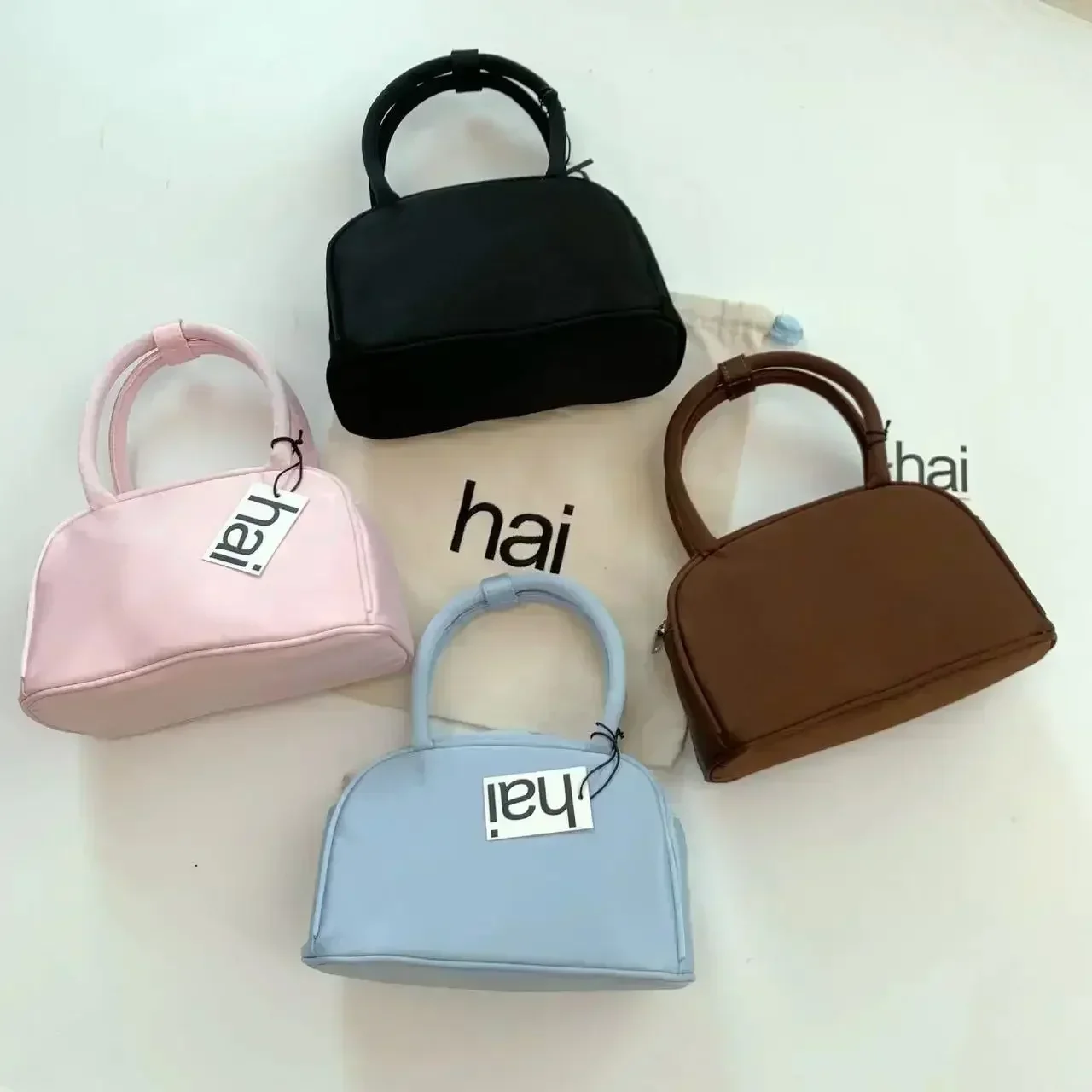 Korean Fashion HAI Bag Silk Satin Pink Ballet Style Lunch Box Small Square Bags Cute Mini  High quality Handbags for Female