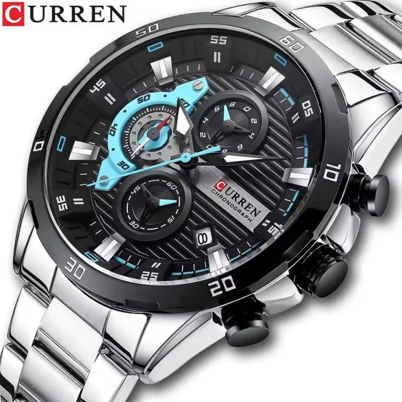 

CURREN 8402, новые брендовые роскошные мужские деловые кварцевые часы из нержавеющей стали, водостойкий ночник, хронограф, мужские часы reloj