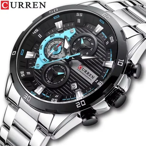 Reloj CURREN 8402 de cuarzo de negocios de lujo para hombre, nueva marca, reloj de acero inoxidable resistente al agua con cronógrafo y luz nocturna para hombre