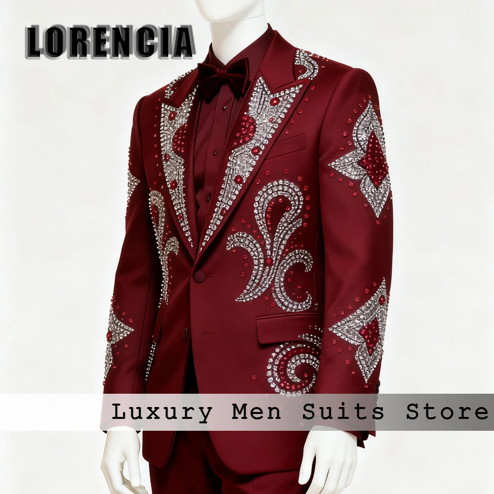 

Элегантные костюмы с кристаллами для мужчин, комплект из 2 предметов, однобортный смокинг, наряд для свадебной вечеринки, индивидуальный пиджак, брюки lag 1)