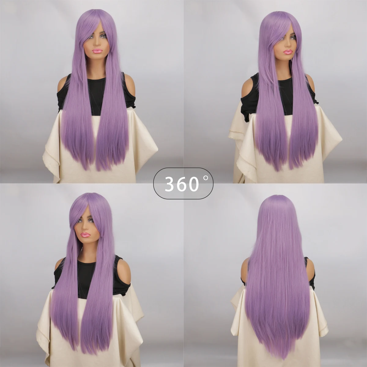 Long Straight Light Purple Girls Cosplay Wigs with Bang Cosplay Wigs High Temperature Fiber Hair Wigs Costume Party