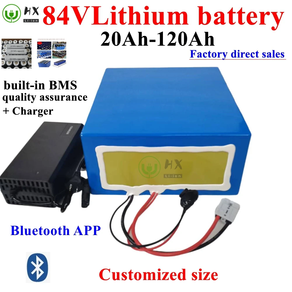 

HX-Batterie au lithium-ion LT-84v 50Ah 30Ah 100Ah 60Ah 80Ah pour chariot de golf de moto de Sicile 4000W 5000w + chargeur 10A.