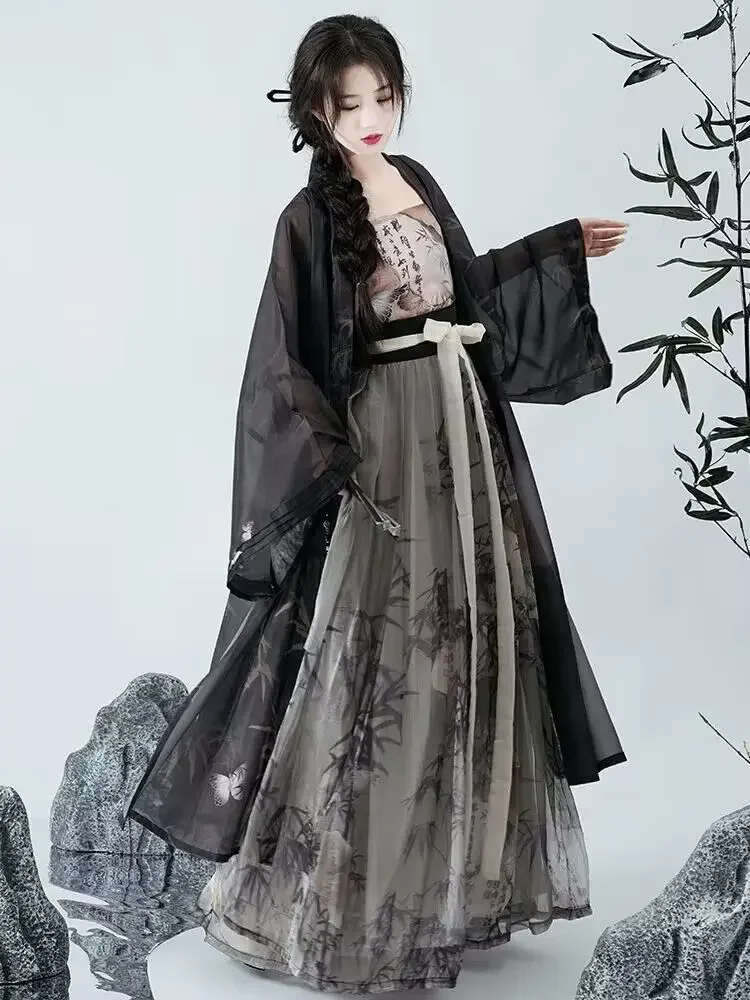 4XL Hanfu Dress Women Chinese Song Dynasty Modern Style Hanfu Oversized Cosplay Costume Summer Black Hanfu Sets Plus Size 3XL