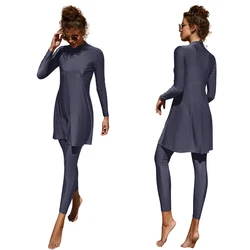 Burkini musulmán para mujer, traje de baño liso y modesto, conjuntos de ropa islámica, Vestido largo de moda, talla grande, 2023