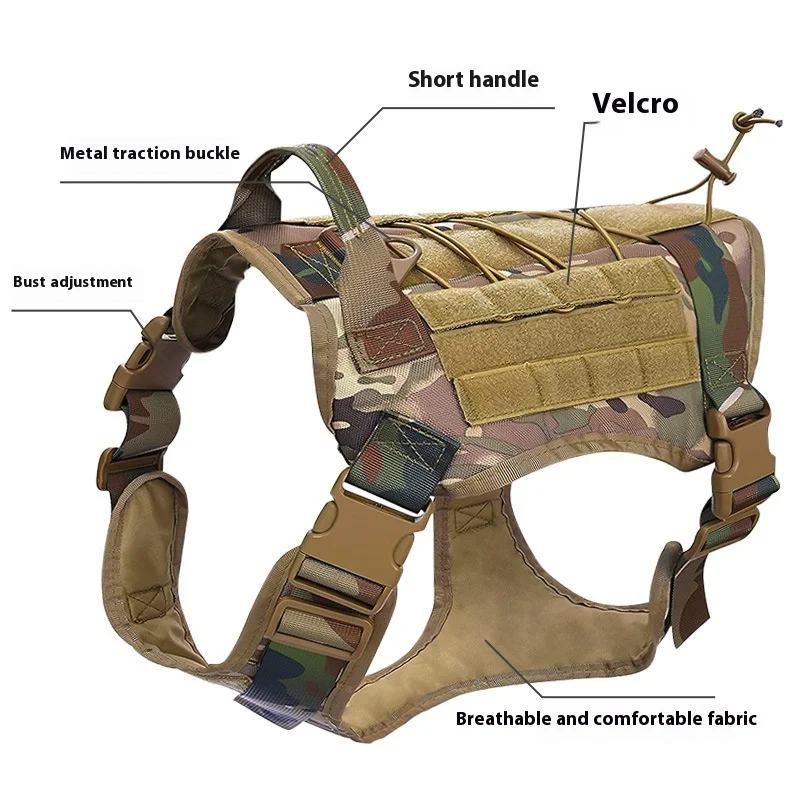 Borstrugharnas voor huisdieren Tactisch borst- en rugharnas voor honden Nylon riemvest Outdoor militaire hondentraining Borst- en rugband