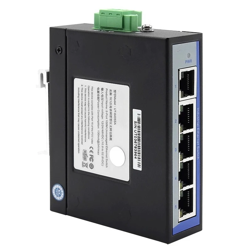 UT-6405SA industrial grade 5-port 100M unmanaged Ethernet switch rail anti-static surge