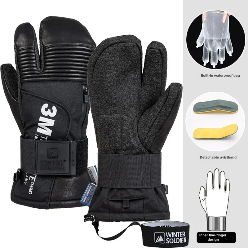 ski snowboardgloves  waterproof  professional  winter  men professional  alpine  snowboard gloves  with wrist protec with wrist