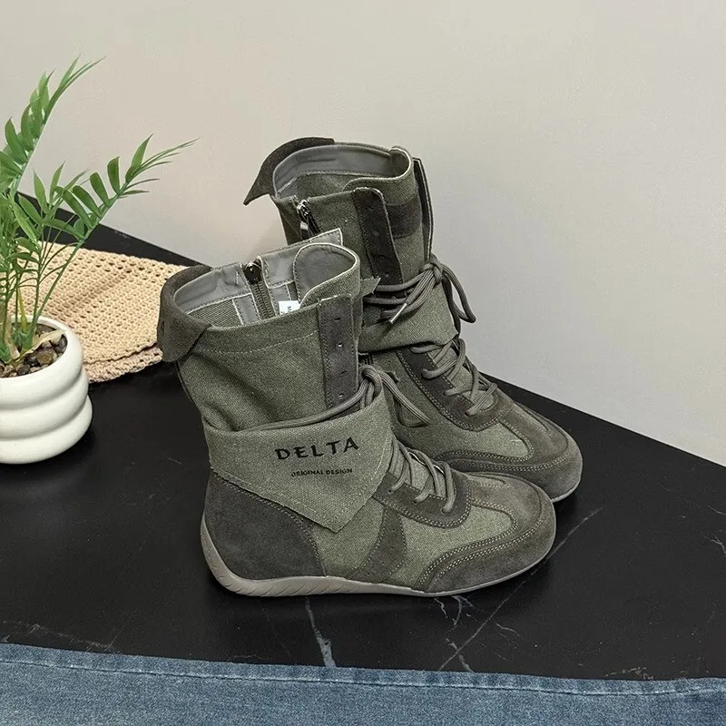 Tênis Feminino Casual Esportivo de Lona para Caminhada e Neve, com Cadarço e Bico Redondo, Tendência Outono 2026 - Zapatillas Mujer