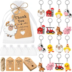 16 set farm animal party gifts with keychain kraft paper label white transparent hard gauze bag birthday school carnival reward