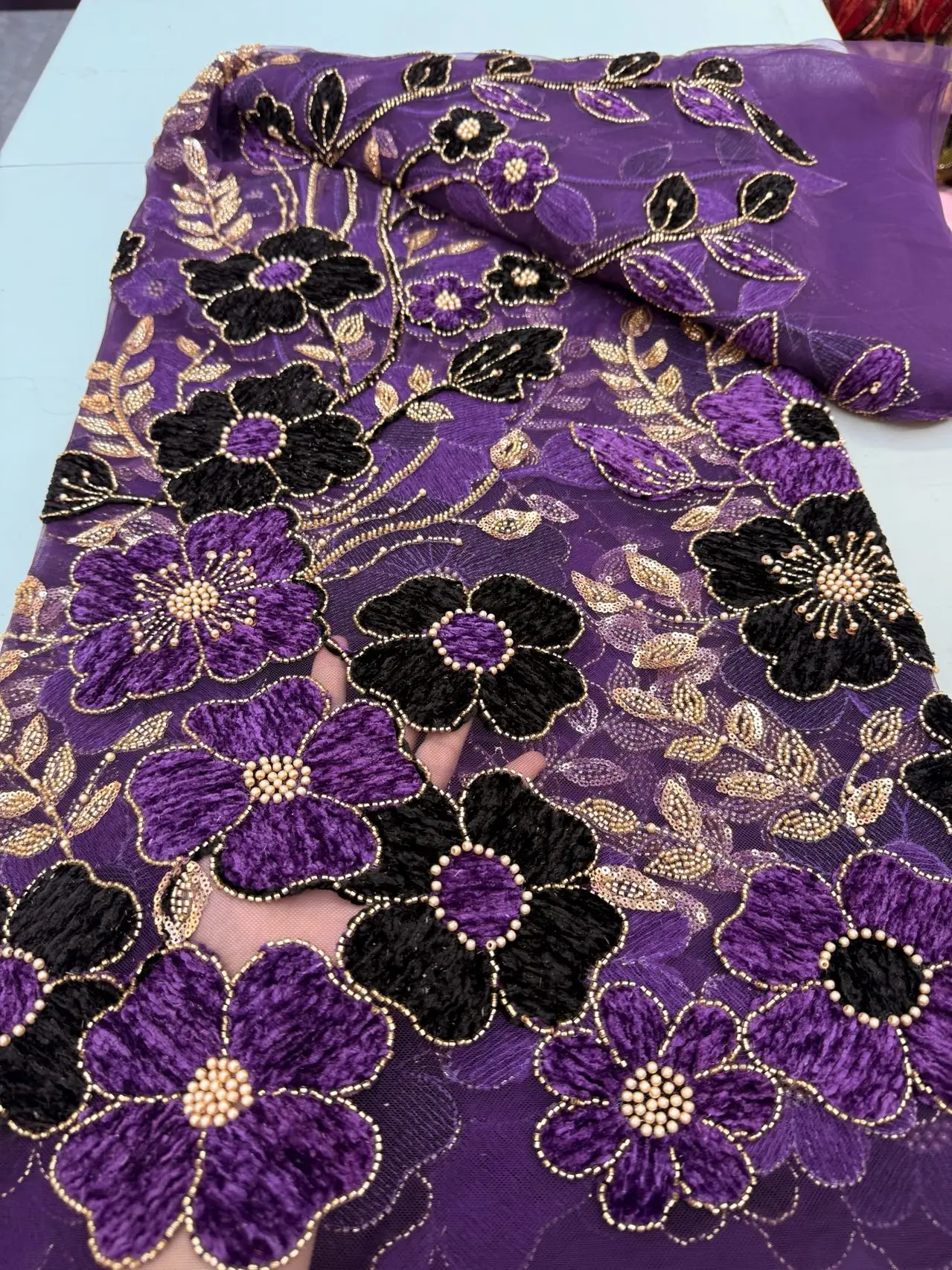 

2025 African Nigerian High-Quality Tulle Lace Fabric Sequins Embroidery French Guipure Wedding Party Dress Beaded 5Yards jy491