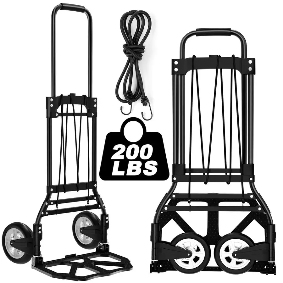 

J Folding Hand Truck and Dolly, 200 LB Capacity Upgraded Aluminum Dolly Cart, Extended Handle Portable Dolly for Travel, Moving,