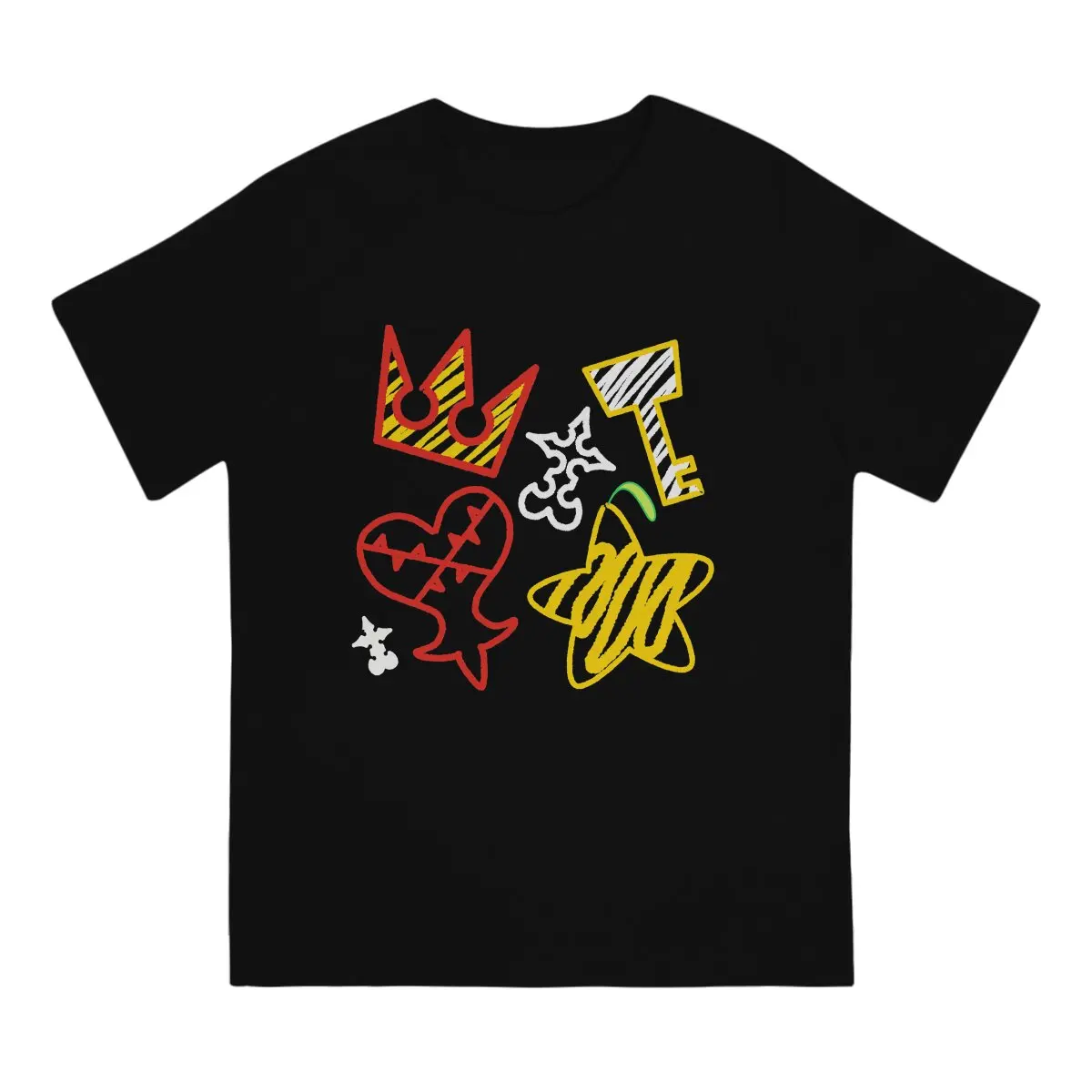 Men's Crayon Style Pattern Bright Classic  T Shirt Kingdom Hearts Riku Game Cotton Tops Casual Short Sleeve Crew Neck Tee Shirt