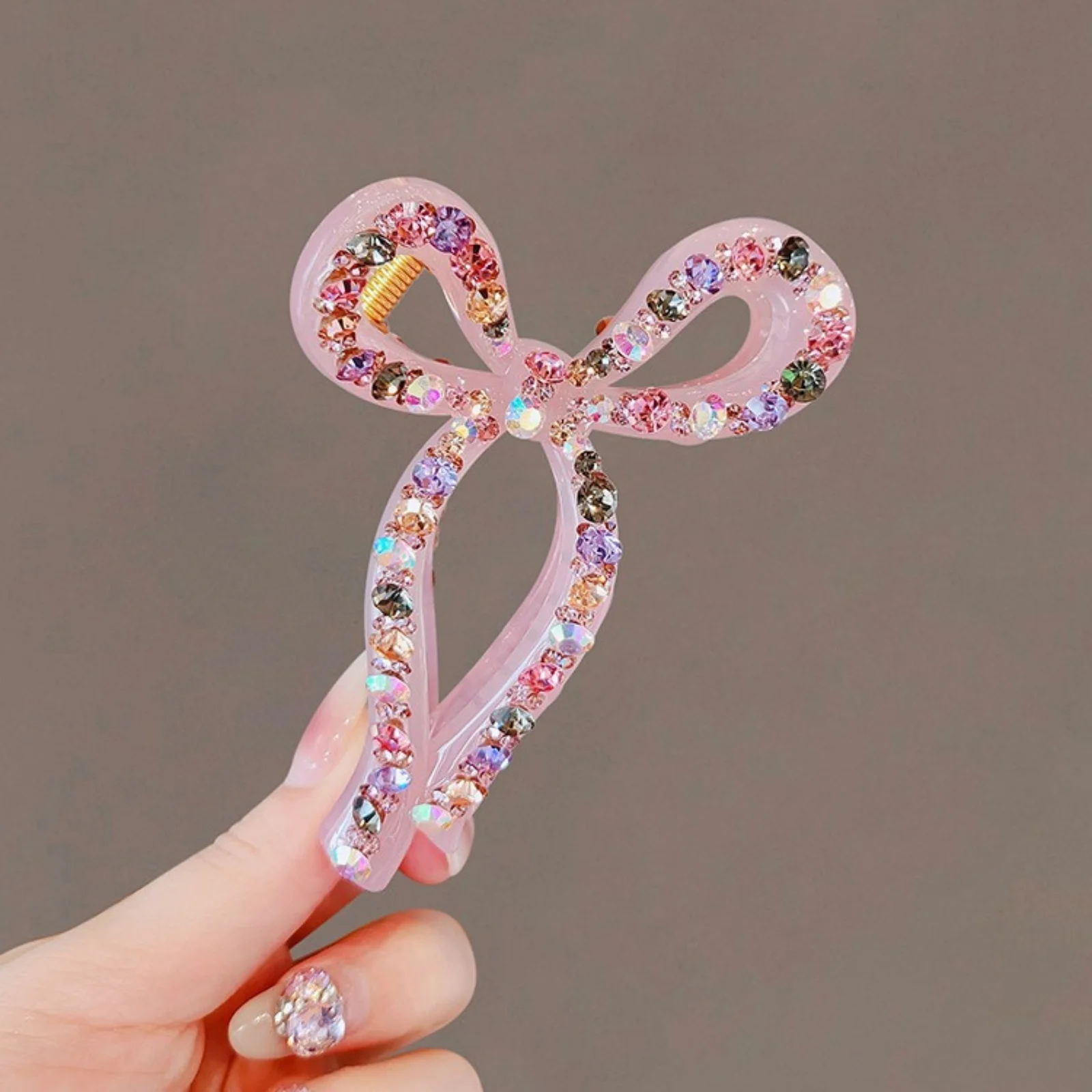 

1PC Valentine's Day Jelly-colored Czech Rhinestone Claw Clip for Women, Elegant Lazy French Style for Back of Head