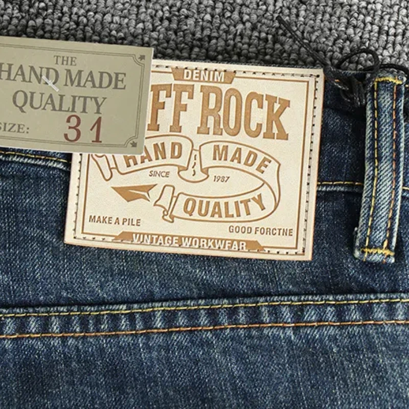 Lavaggio vintage per realizzare vecchi jeans da uomo con tasca senso del design, pantaloni casual a gamba dritta di tendenza americana