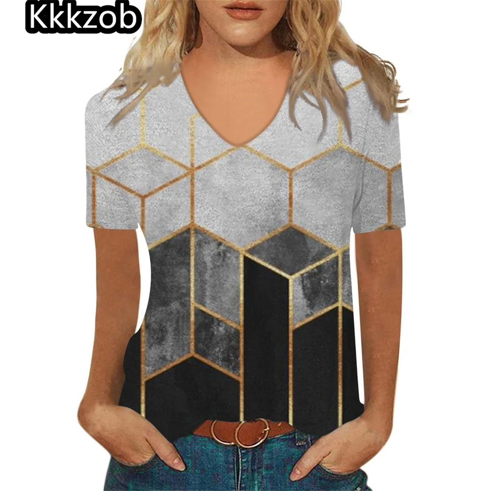 الصيف النساء تي شيرت ثلاثية الأبعاد موضة طباعة التدرج Harajuku تي شيرت المتضخم المحملة للسيدات الملابس الجديدة قصيرة الأكمام الخامس الرقبة القمم #6