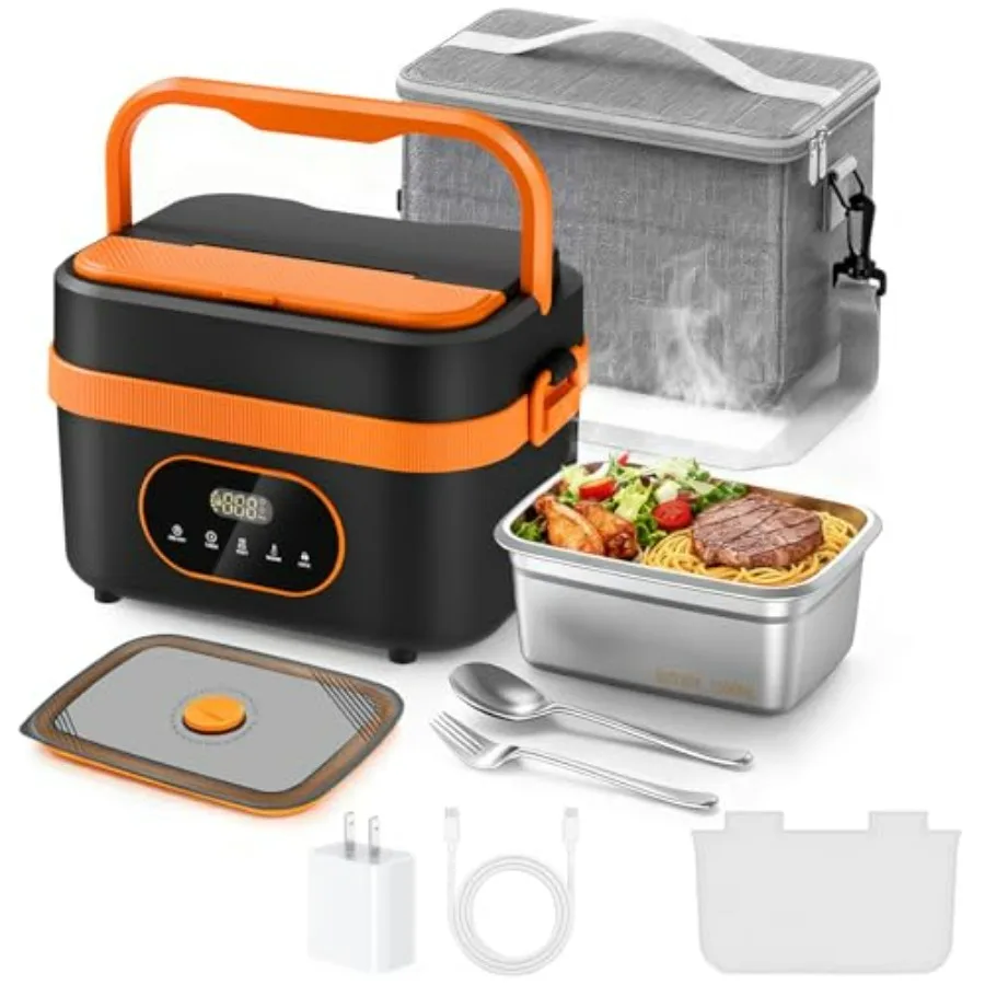 

1.5L Cordless Electric Heated Lunch Box 16000mAh Rechargeable Food Warmer for Office Picnic Car Travel Outdoor Use Orange