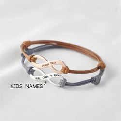 Pulsera de acero inoxidable para mujer, joyería personalizada, cuerda ajustable, nombre grabado personalizado, símbolo infinito, regalos para hombres