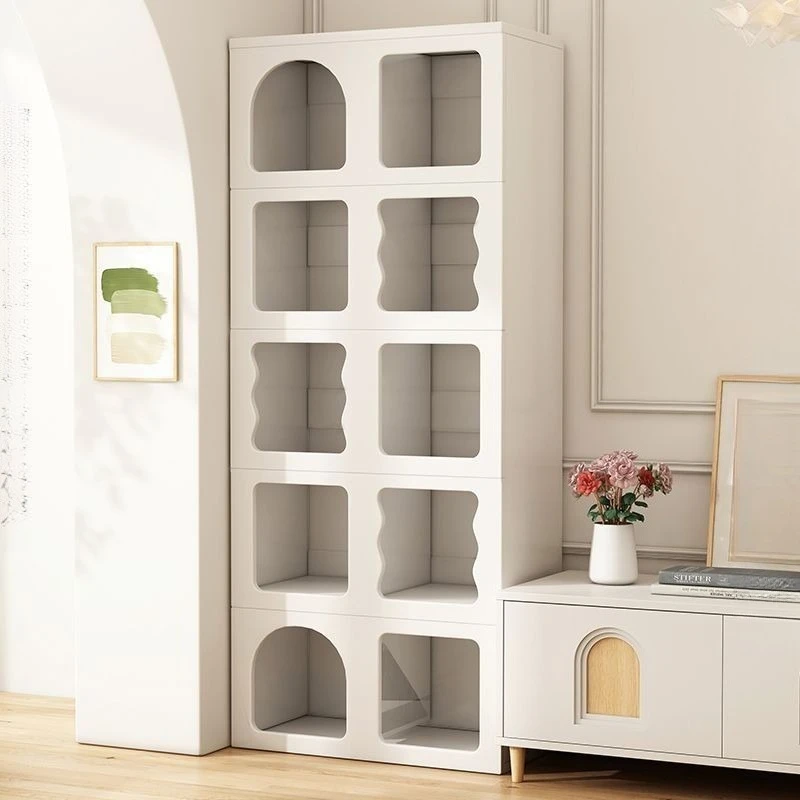 

Cream Wind Bookcase Floor Shelf Wall Storage Display Cabinet Creative Lattice Bookshelf Storage
