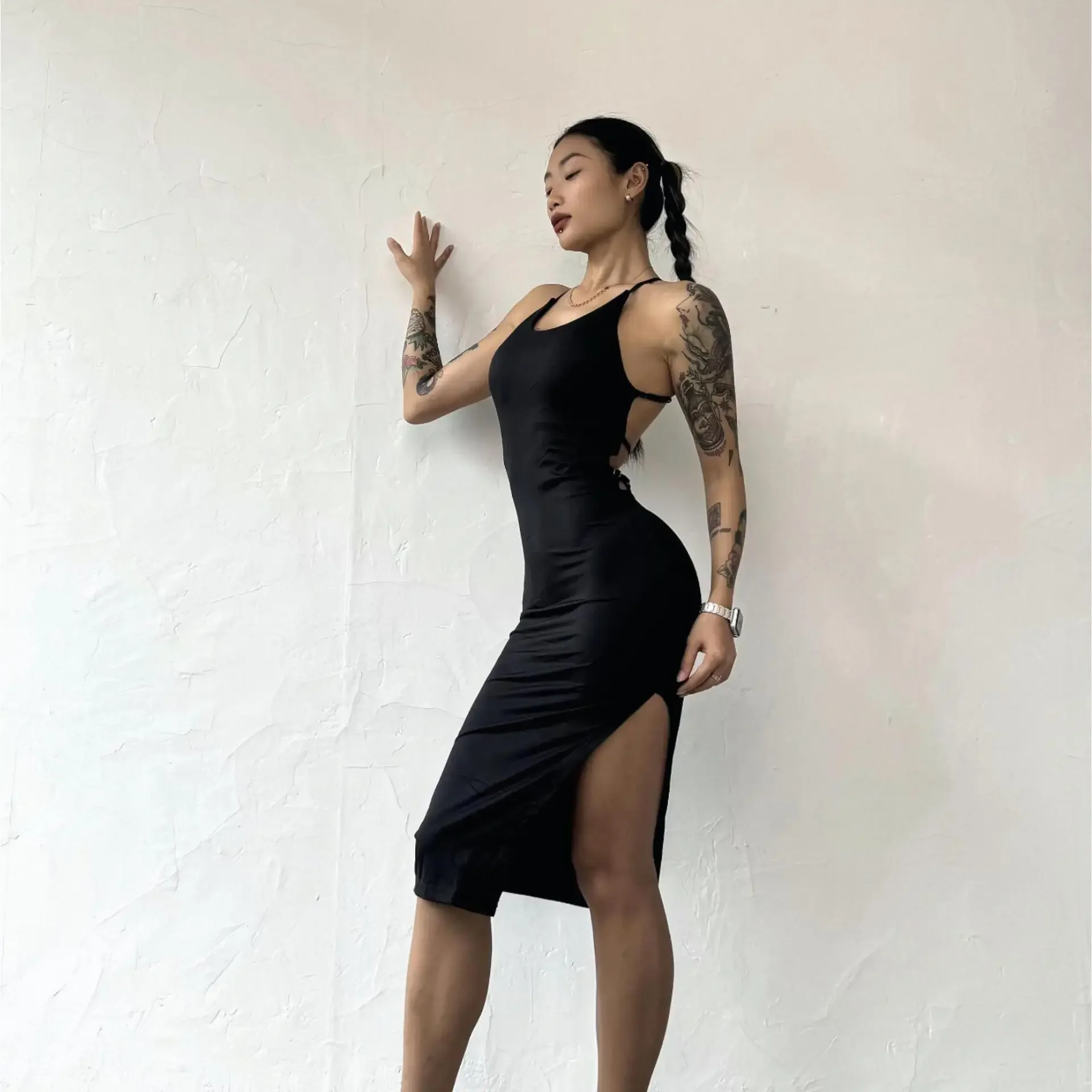 

Спортивное платье для фитнеса, женское платье с разрезом на концах, красивая спина, сексуальная юбка на бедрах, дышащая ткань с облаком Nu de