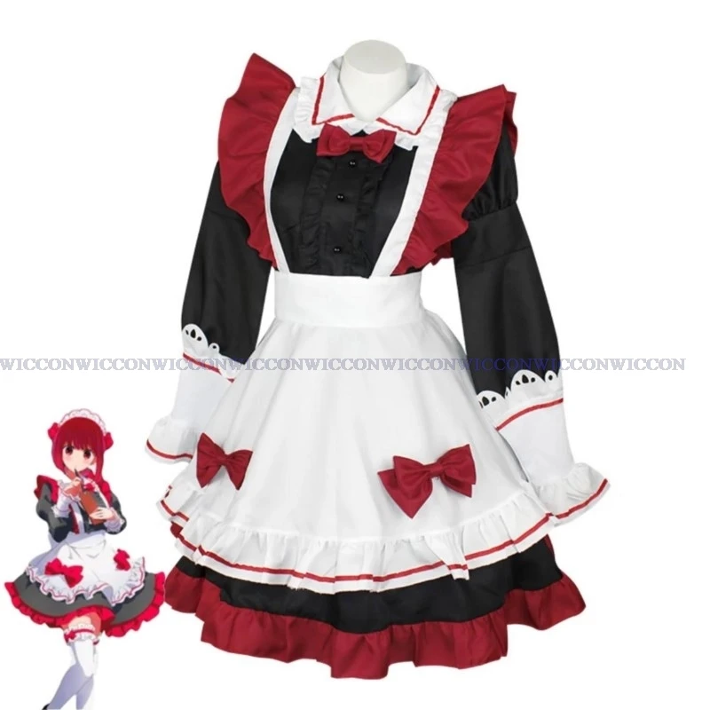 Anime OSHI NO KO Arima Kana Cosplay Costume Red Maid Dress Princess Skirt Wig Adult Woman Lovely Kawaii Halloween Christmas Suit