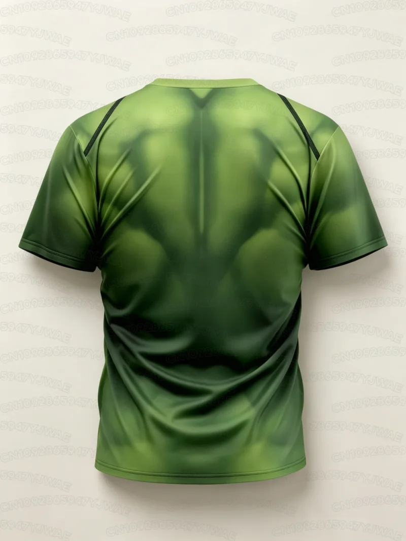 Summer Muscle Green Print Short Sleeve T-Shirt Men's Women's Round Neck Cosplay T-shirt Casual Gym Prank Muscle Show T-shirt