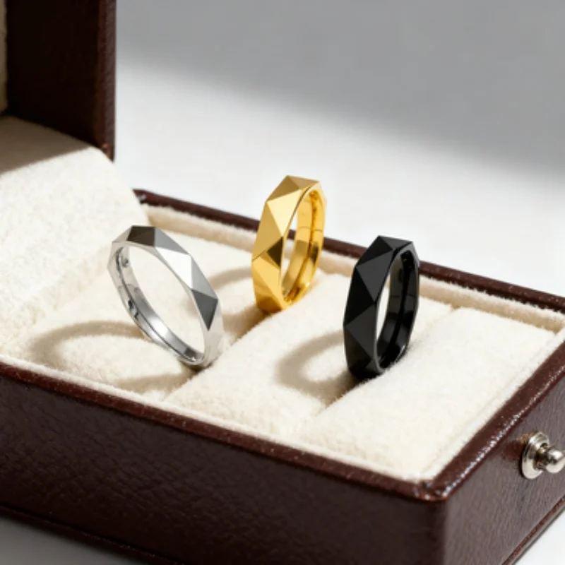 Classic 4mm cut design ring, men's minimalist stainless steel diamond cut ring, women's jewelry accessories, party gift