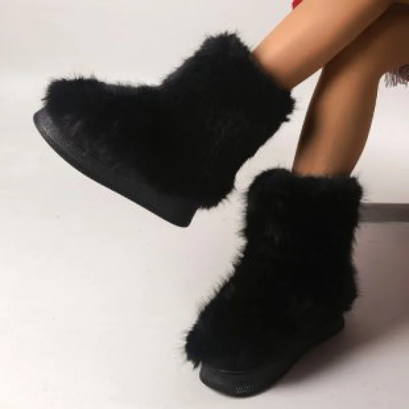 

Autumn Winter New Large Size Women's High Tube Snow Boots Round Toe Roman Round Toe Thick Sole Furry Cotton Shoes for Women