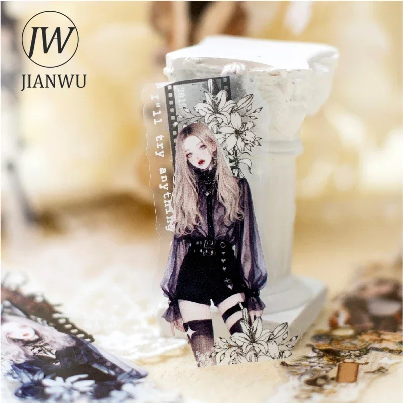 JIANWU Looking for Anne Series Vintage Lace Character Flower Material Collage PET Sticker Creative DIY Journal Stationery