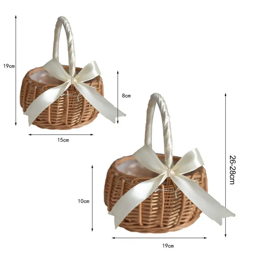 Woven Baskets Handle Design Woven Wicker Basket Handmade Rattan Storage Basket With Bow Retro Decorative Woven Flowerpot