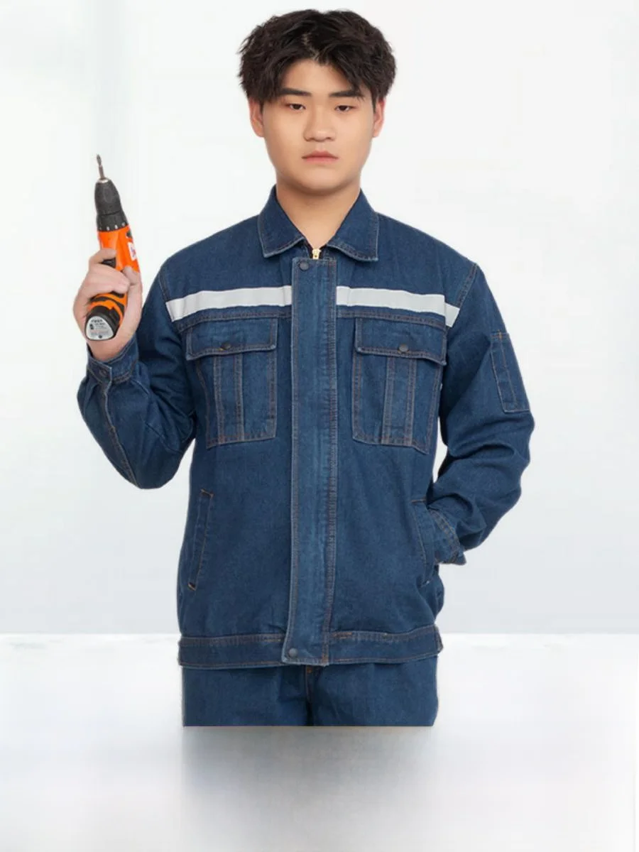 

Комплект рабочей одежды из денима с отражающими полосами для авторемонта, защитный рабочий костюм, летний, размер M