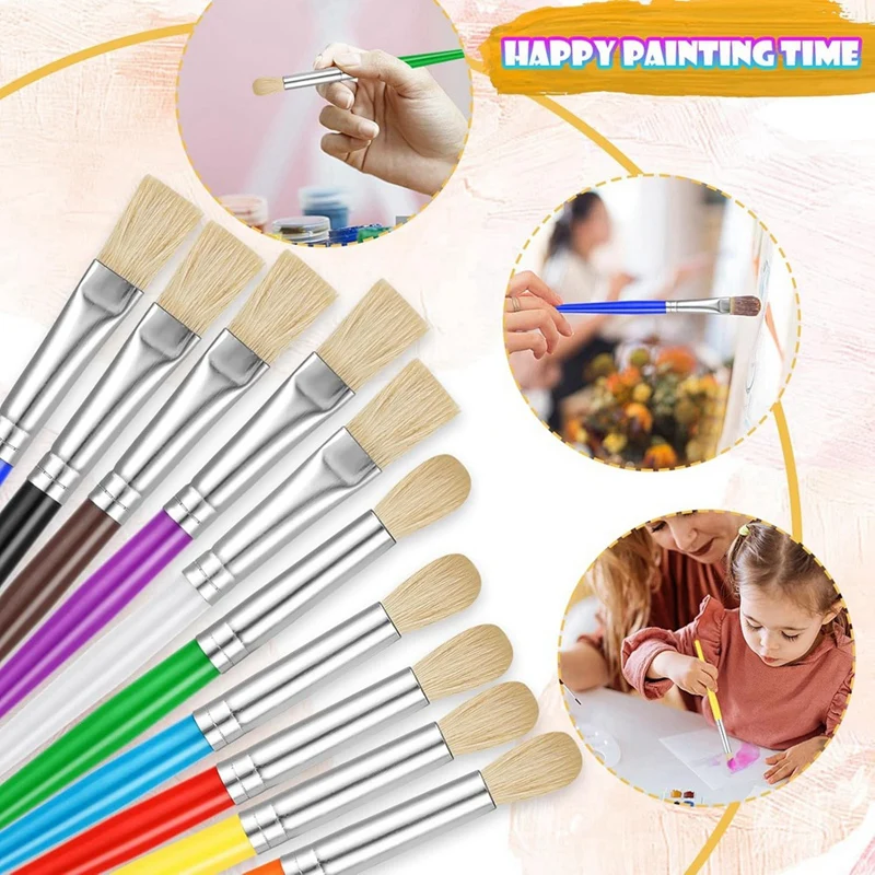 Paint Brushes For Kids, 22 Pcs Round And Flat Paint Brush Set, Easy Hold And Clean Toddler Paint Brushes, Paint Brushes