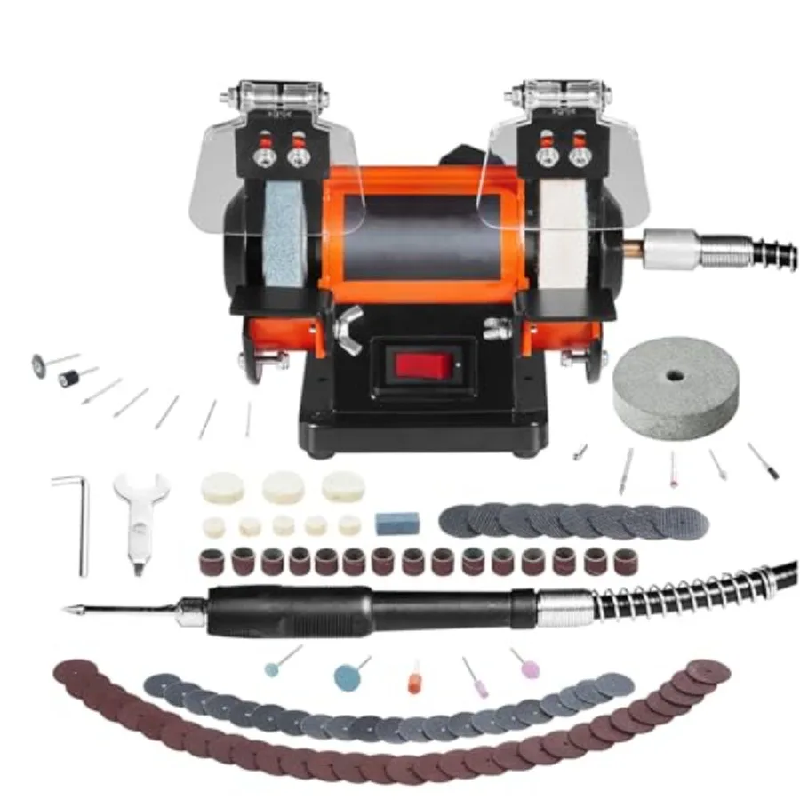 

Полировальный станок для ювелирных изделий: Настольный шлифовальный станок с регулируемой скоростью для точной полировки и шлифовки, 3590 об/мин, с 3 колесами, 100 насадок