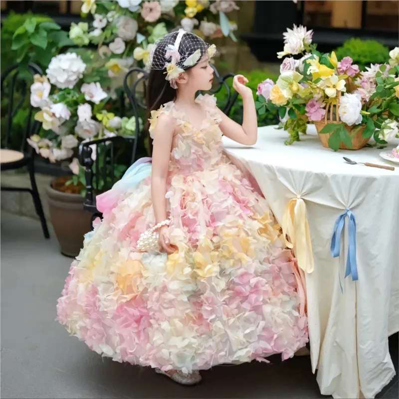 Girls' Evening Dress Children's Sleeveless Wedding Princess Dress Kids' Birthday Princess Dress Piano Performance Dress LJ679