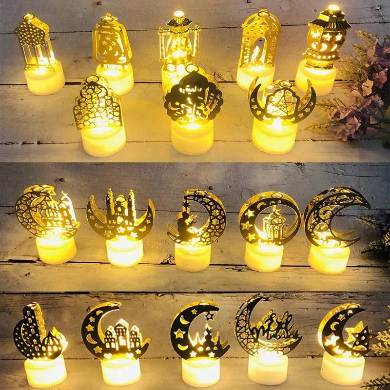 Ramadan Decoration Eid Mubarak Iron Candle LED Light Ornament Islam Muslim House Party Decoration Gift Not Include Battery