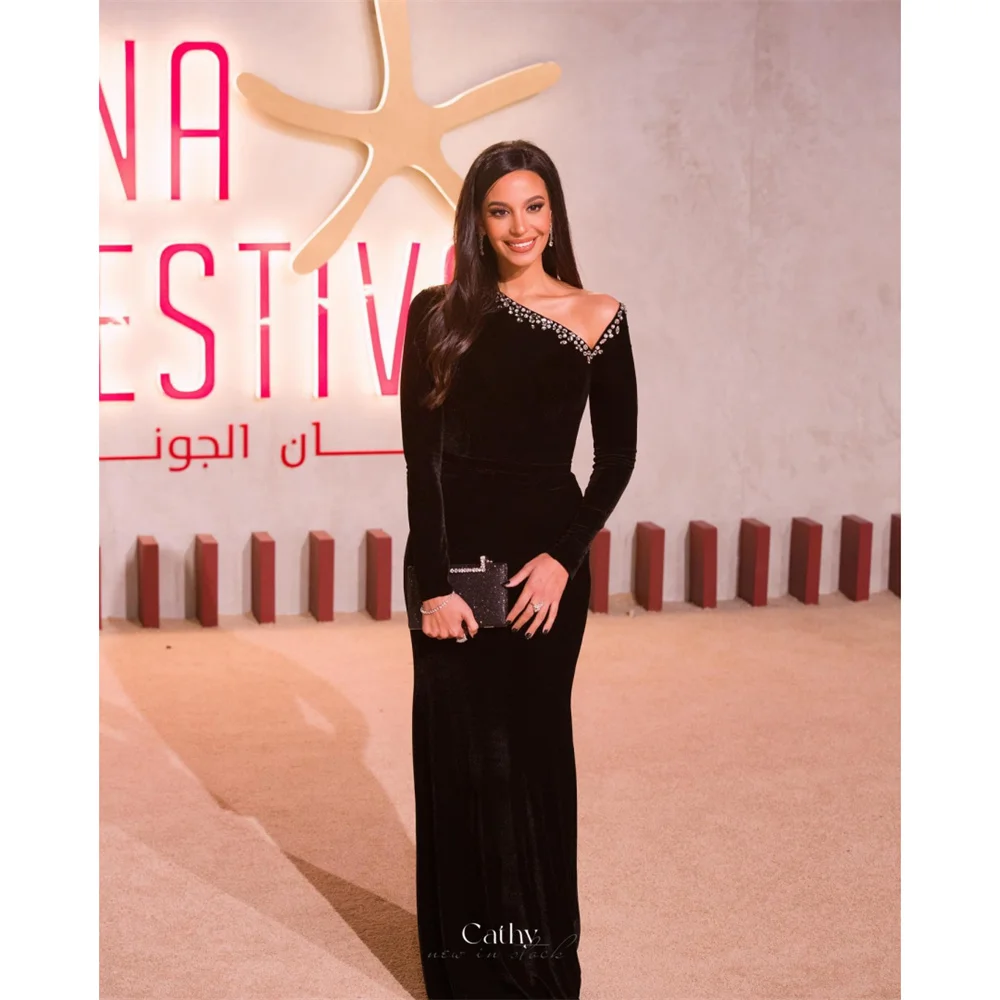 

Cathy Elegant Mermaid Black Party Dress Long Sleeves Beading vestidos de noiva Floor-length Formal New Evening Dresses 2024