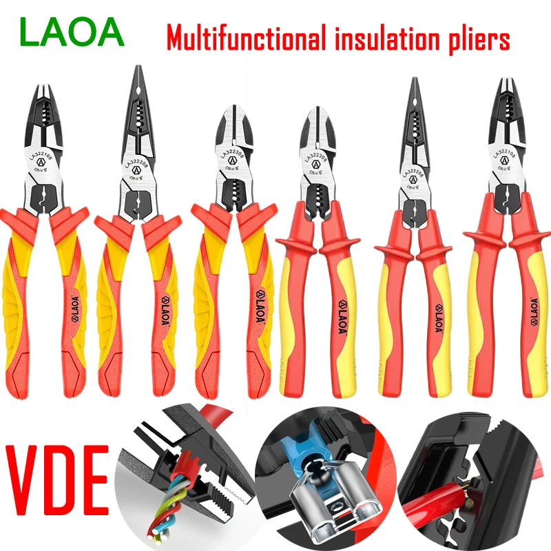 LAOA Insulated Pliers Set Needle Nose Wire Cutters Crimping Cable Shearing Withstand Voltage 1000V