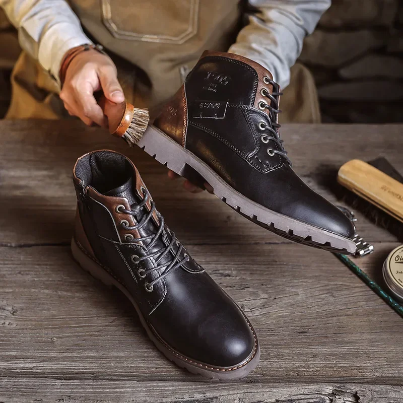 Men's Oxford Boots High Quality British Style Casual Leather Shoes High Top Business Shoes for Men Fashion Non-slip Ankle Boots