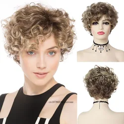 Synthetic Ombre Blonde Wig Short Wigs for Women Messy Curly Hair Daily Cosplay Middle Aged Female Gift Wig Natural Breathable