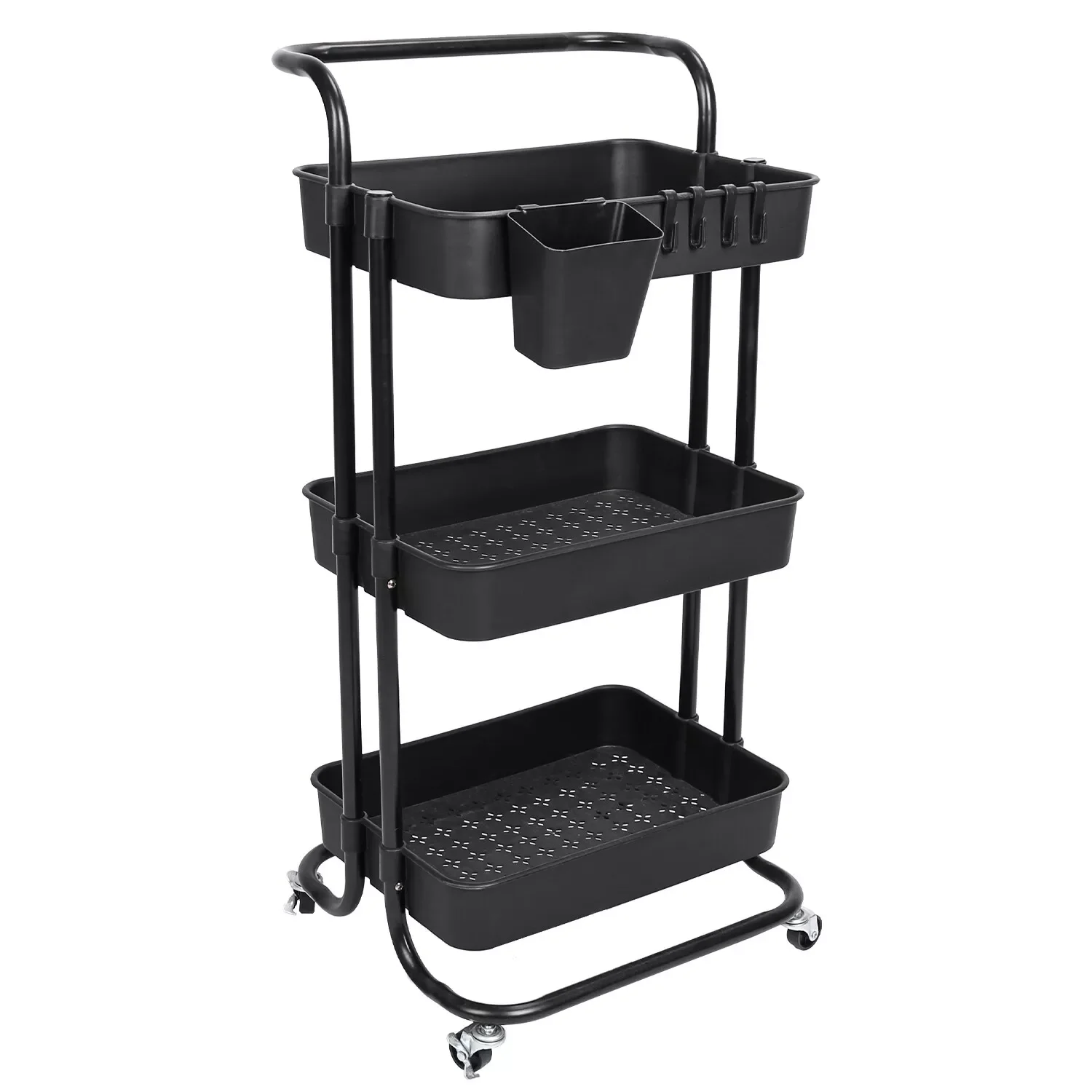 3-Tier Rolling Metal Storage Organizer - Mobile Utility Cart Kitchen Cart Black