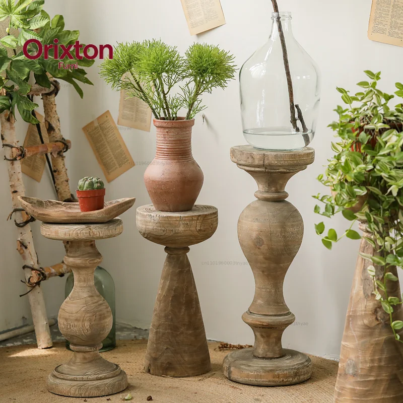 Wabi-Sabi Solid Wood Plant Stand for Living Room/Balcony Column Floor Shelf  Minimalist Vacation Home Decorative Storage Rack