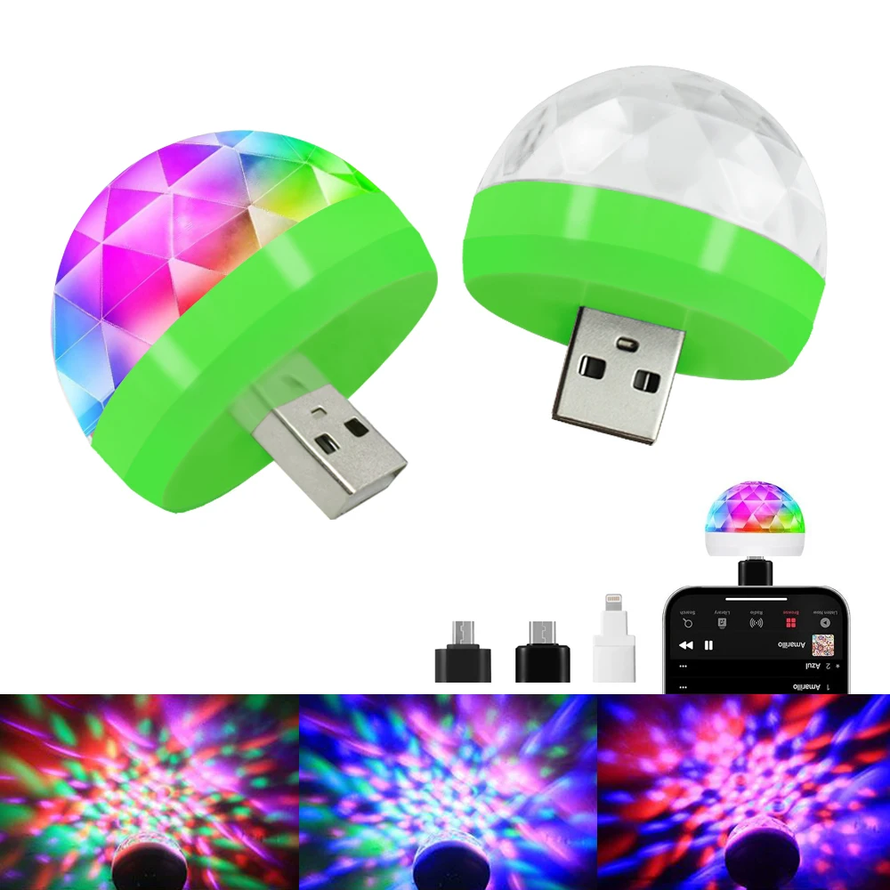 USB LED Atmosphere Car Light Stage Magic DJ Disco Ball Lamp Indoor Home Party USB To Apple Android Phone Voice control Lights